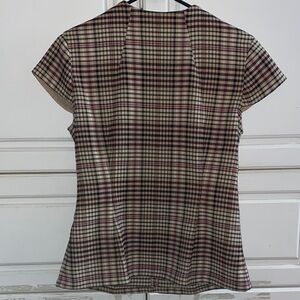 Ann Taylor Plaid Button Down Shirt - Black and Tan